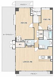 ル・シェモア中原 2LDKの間取図画像