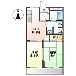 伊豆箱根鉄道駿豆線 伊豆長岡駅 徒歩11分の賃貸マンション 2階2DKの間取り
