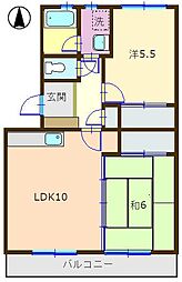 レヂデンス石井S 2LDKの間取図画像