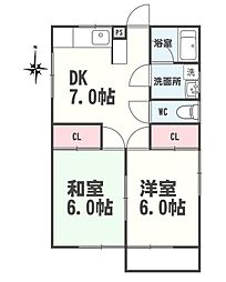 クレール・エムA 2DKの間取図画像