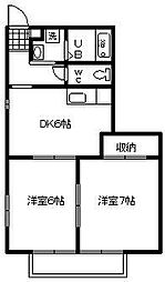 エムクラース 2DKの間取図画像