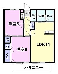 ペアシティーベルB 2LDKの間取図画像