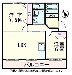 中畑ハイツ 2LDKの間取図画像