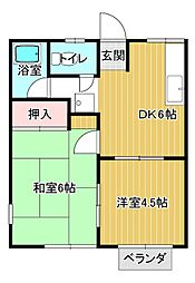 千和コーポ 2DKの間取図画像