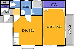 コーポラス稲谷B 1LDKの間取図画像