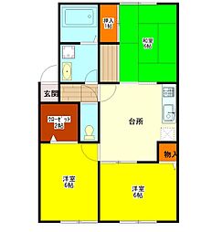 メロディーキャッスル2 3DKの間取図画像