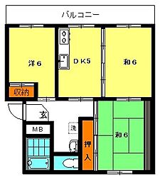 芹沢ハイツ 3DKの間取図画像