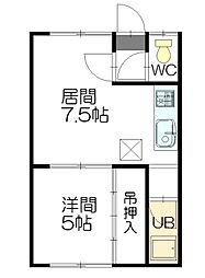みずほパークハイツ 1DKの間取図画像