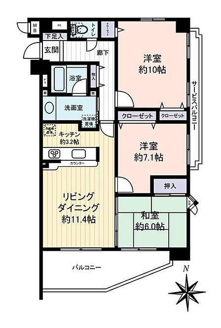 3LDK 間取り