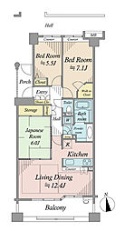 オーベル国立 3LDKの間取り