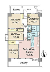 パルコート市川 4LDKの間取り