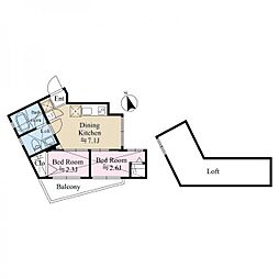 アウルズ早稲田 4階2DKの間取り