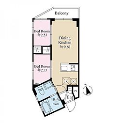 アウルズ早稲田 4階2DKの間取り