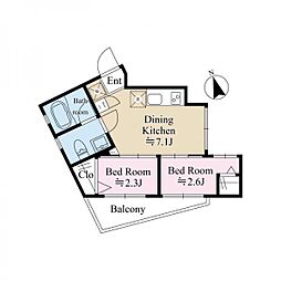 アウルズ早稲田 3階2DKの間取り