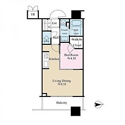 パークタワーグランスカイ 6階1LDKの間取り