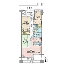 オーベルグランディオ上大岡ガーデンパレス 4階3LDKの間取り