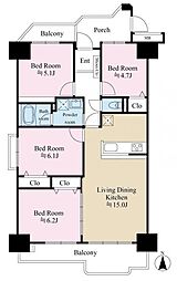 新ゆりグリーンタウンポプラ街区2号棟 12階4LDKの間取り