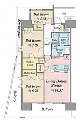 パークホームズLaLa南船橋ステーションプレミア 18階3LDKの間取り