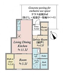 ルナソルB 1階2SLDKの間取り