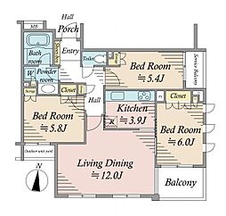 ヒルズ池尻東山公園 3LDKの間取図画像