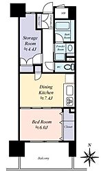 オーベルグランディオ萩中センターウィング 1SDKの間取図画像