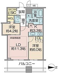 武蔵野タワーズスカイゲートタワー 2LDKの間取図画像