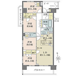 ザ・パークハウス津田沼前原ガーデンブルームヒルズ 4LDKの間取図画像