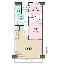 枚方ハイツ8号棟 2LDKの間取図画像