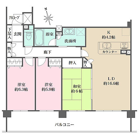ご家族が集うLDKは約20.8帖。全居室収納付き&南向きにつき、明るくゆとりある住空間が広がります。
