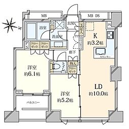 シティタワー上野池之端 2LDKの間取図画像
