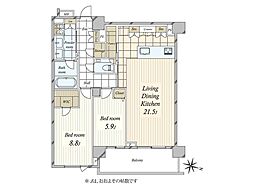 目黒花房山プレイス 2LDKの間取図画像
