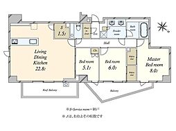ディアナコート小石川播磨坂レジデンス 3LDKの間取図画像