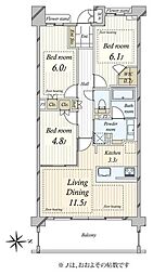 マジェスティハウス新宿御苑パークナード 3LDKの間取図画像