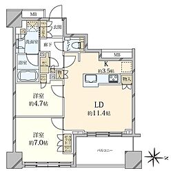 プラウドタワー亀戸クロスブライトタワー 2LDKの間取図画像