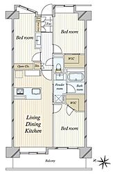 コスモ西大島グランステージ西棟 3LDKの間取図画像