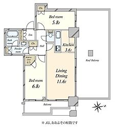 クレストタワー品川シーサイド 2LDKの間取図画像