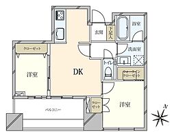 プレミストタワー白金高輪 2DKの間取図画像