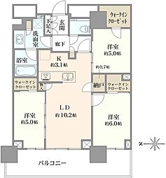 プラウドタワー武蔵小金井クロスイースト 3LDKの間取図画像