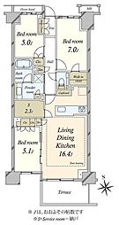 プラウド弦巻 3SLDKの間取図画像