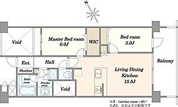 グランウェリス瀬田 2LDKの間取図画像