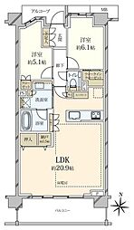 プラウド弦巻三丁目 2LDKの間取図画像