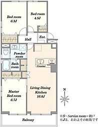 浦和辻第2住宅 3LDKの間取図画像