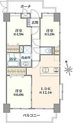 ライオンズマンション下総中山第3 3LDKの間取図画像