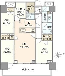 プラウドタワー武蔵小金井クロスウエスト 3LDKの間取図画像