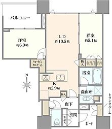 ドゥ・トゥールWEST棟 2LDKの間取図画像