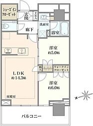 プラウドタワー武蔵小金井クロスウエスト 2LDKの間取図画像