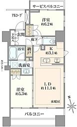 プラウド武蔵小金井マークス 2LDKの間取図画像