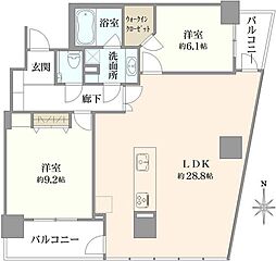 クレッセント川崎タワー 2LDKの間取図画像