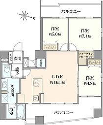 グローリオ横浜阪東橋マリス 3LDKの間取図画像
