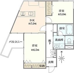 エンゼルハイム野毛山公園 2DKの間取図画像